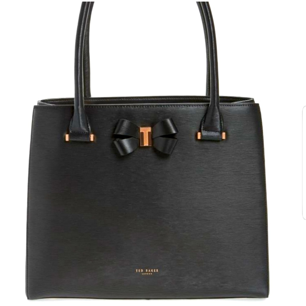 Ted Baker Epi Callaa Bow Detailed Shopper Black Leather Shoulder Bag